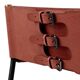 Pair of bar stools with cognac leather backrest and metal frame.