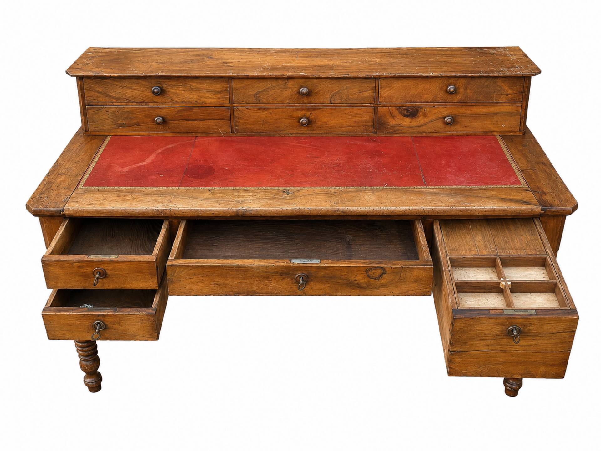 Large library desk with display cabinet and secretary with drawers, 19th century French.