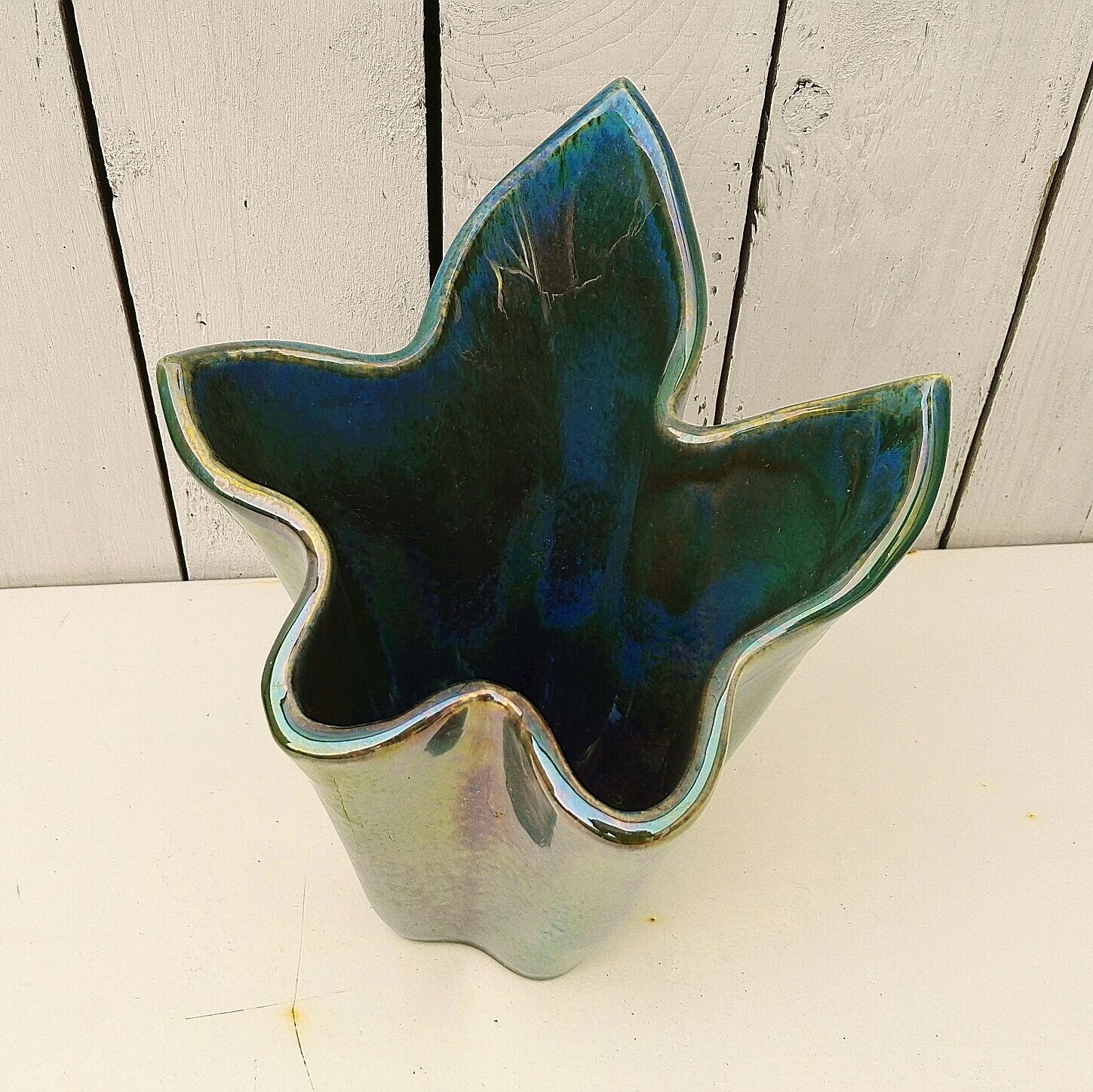 Iridescent ceramic vase Vichy enamels by A. Cytère