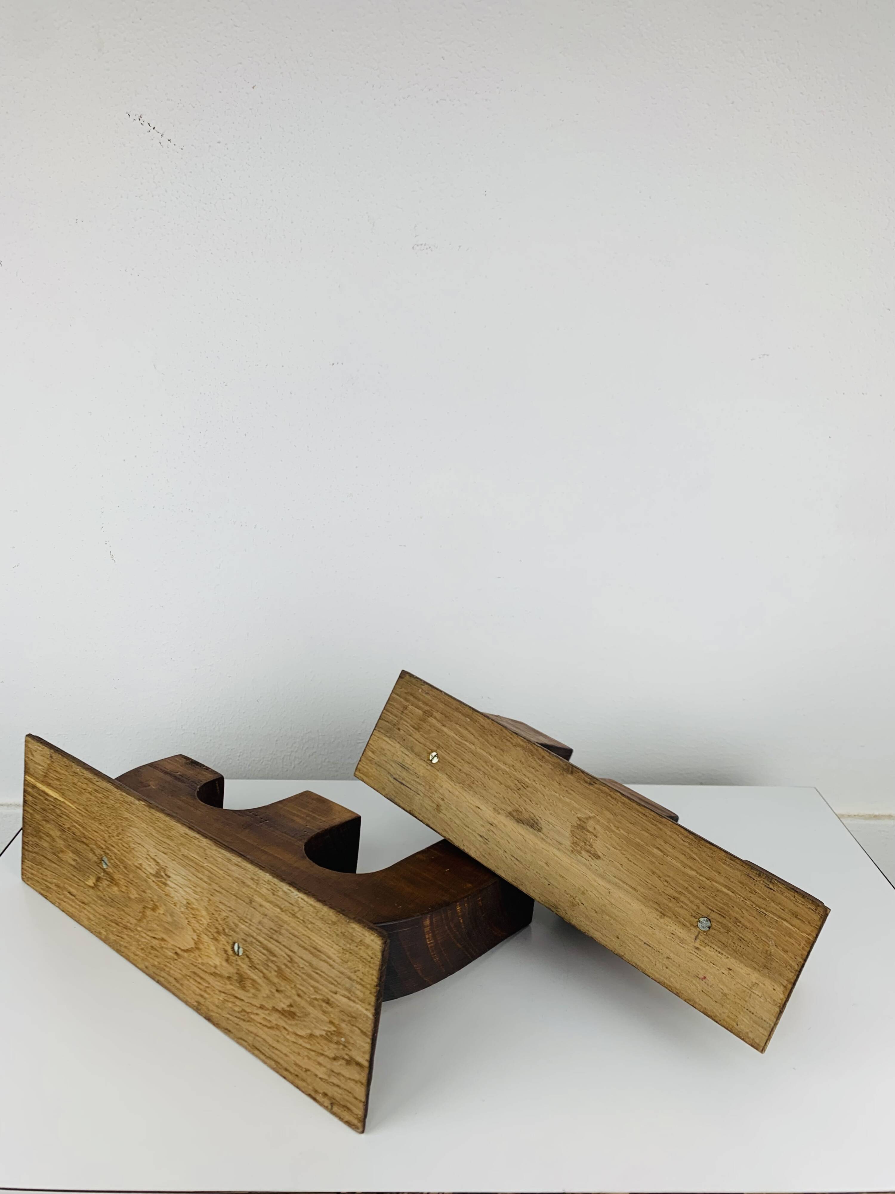 Pair of brutalist wooden candlesticks, 1960s