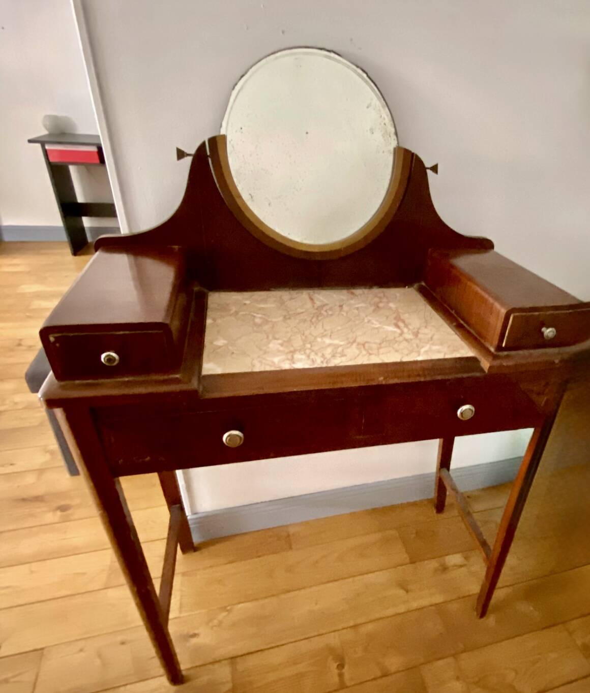 Antique solid wood dressing table – Early 20th century – Marble top & mirror
