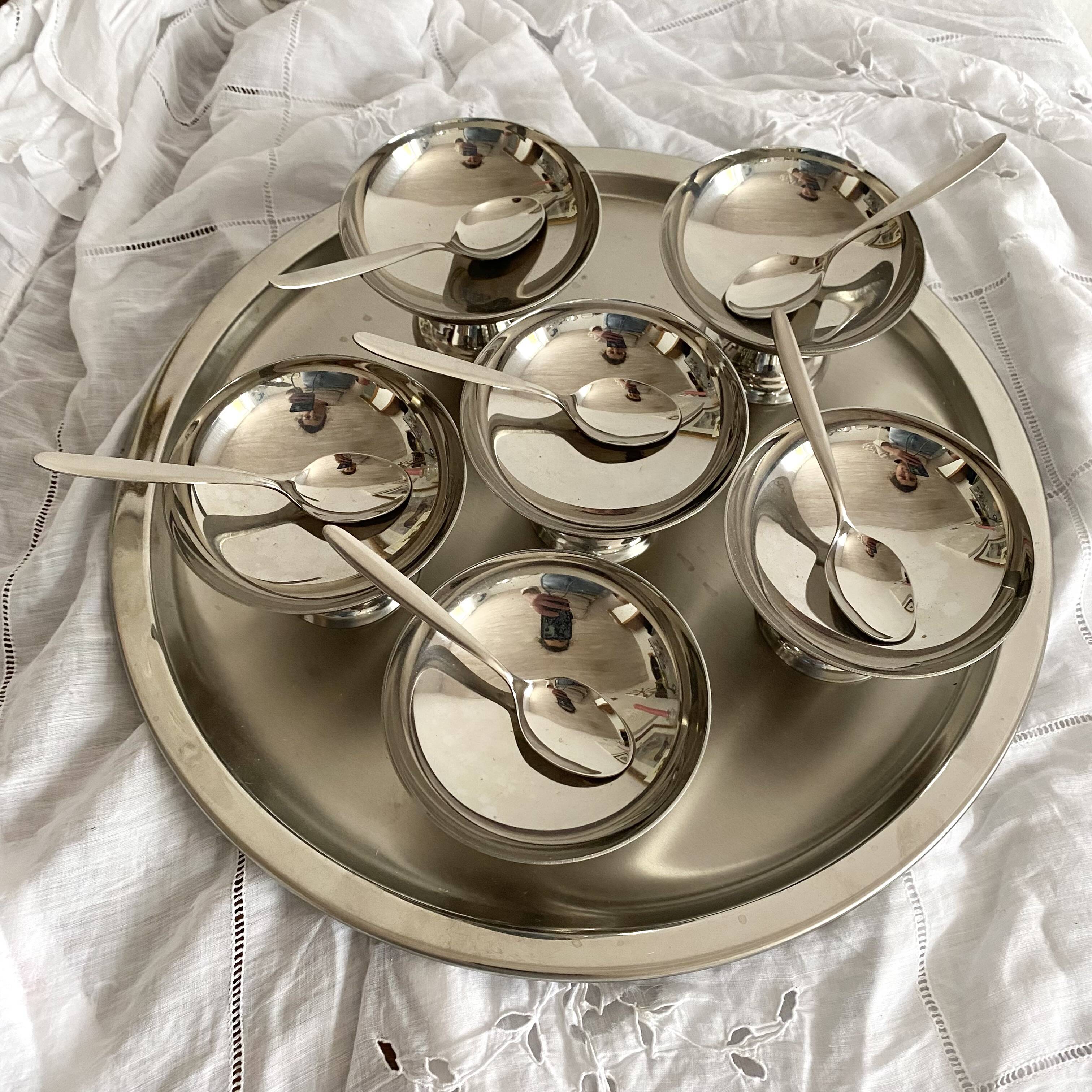 Stainless steel ice cream cup and tray set