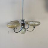 Art Deco opaline wood and metal chandelier