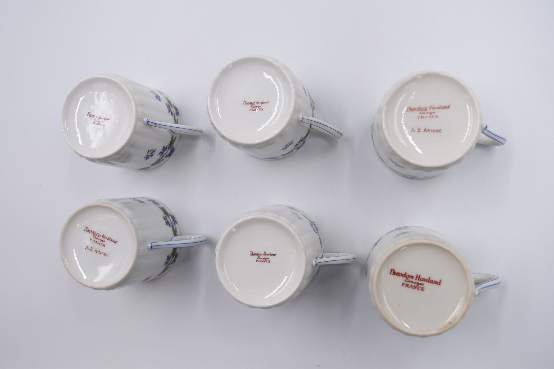 6 cups and saucers porcelain Haviland Limoges barbed-wire décor