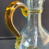 Glassware-crystallery of Portieux - 1 broc and 2 glasses - Napoleon III - Colored blown glass - G