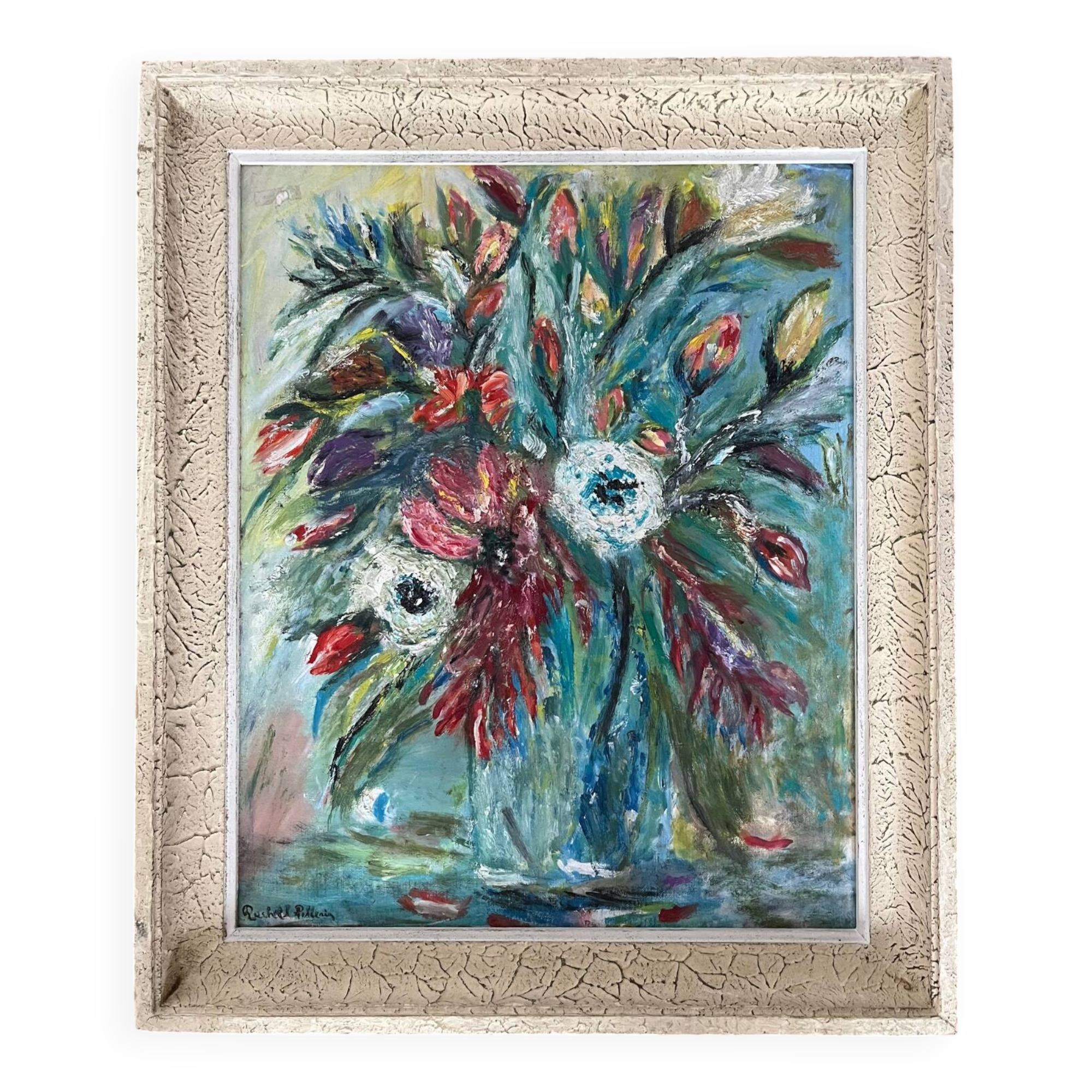 Painting: Oil on cardboard - Fauvism bouquet