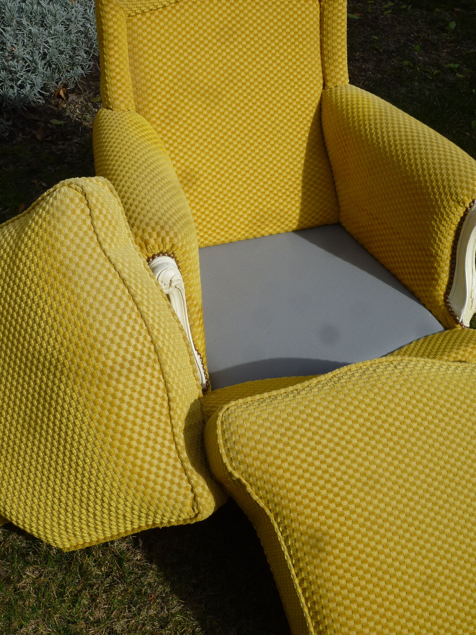 Set two chairs shabby chic fabric yellow