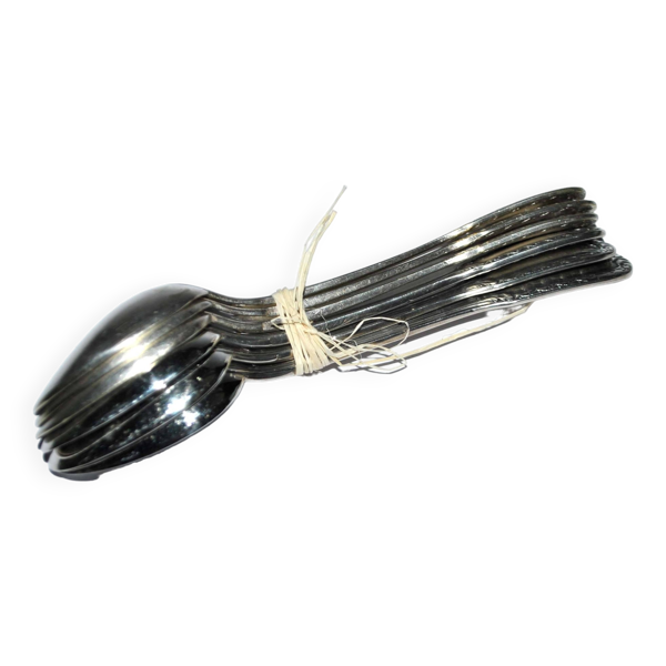 Lot de 6 cuillères à café anciennes en métal argenté - frise de tulipe - Orfèvre Boulenger, 1900