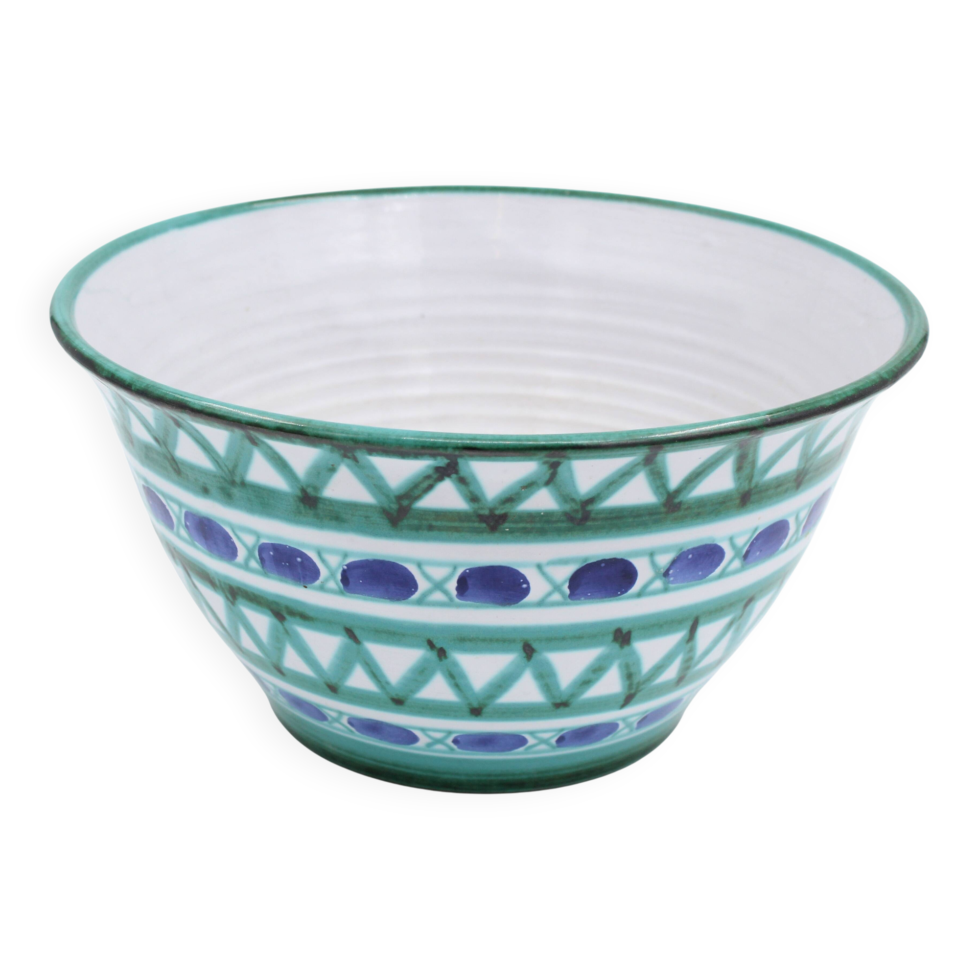 Large Robert Picault ceramic salad bowl, Vallauris, 1950s