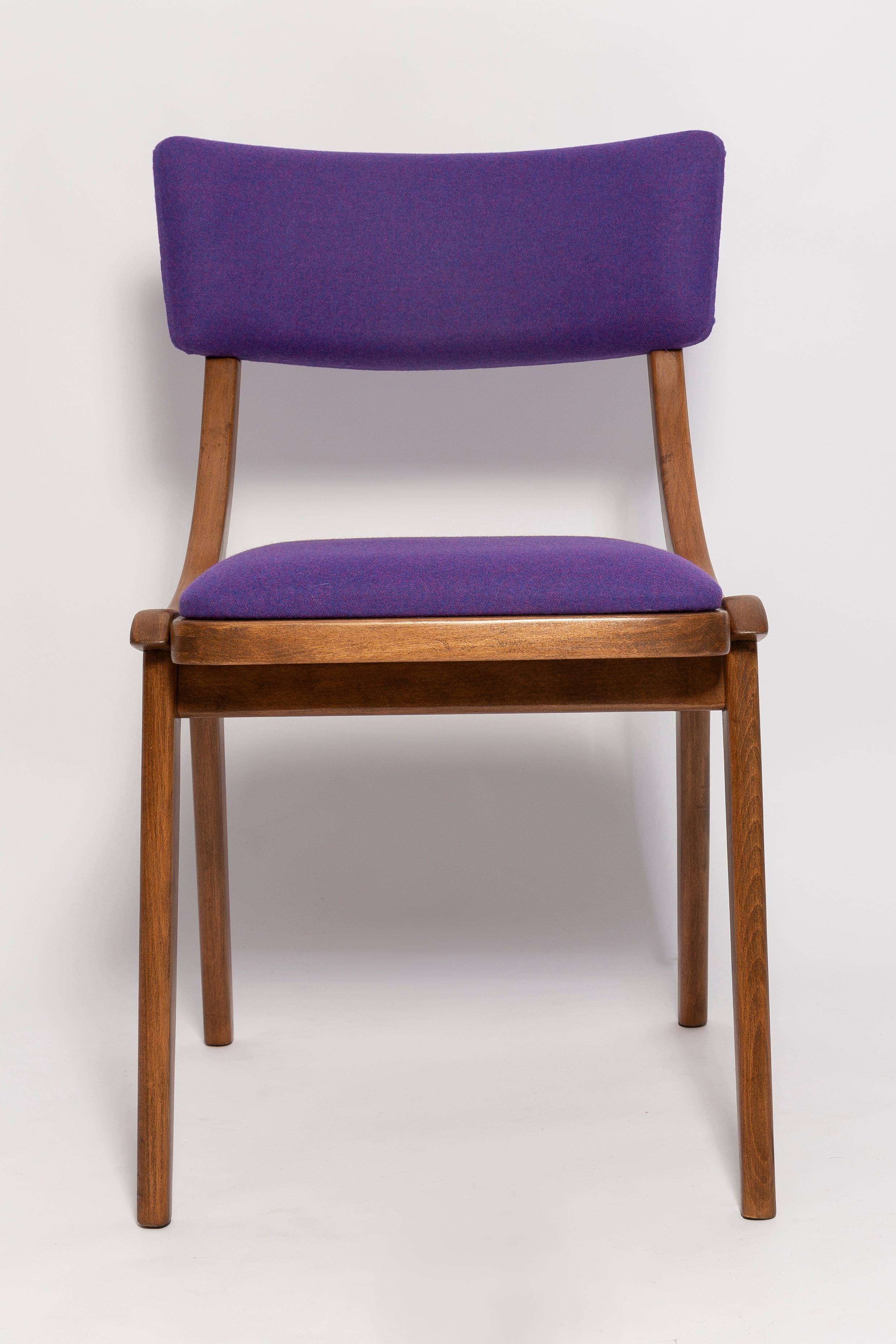 Mid-Century Modern Bumerang Chair, Purple Wool, Poland, 1960s