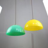 Mid-century italian brass and plexiglass pendant lamp, set of 2