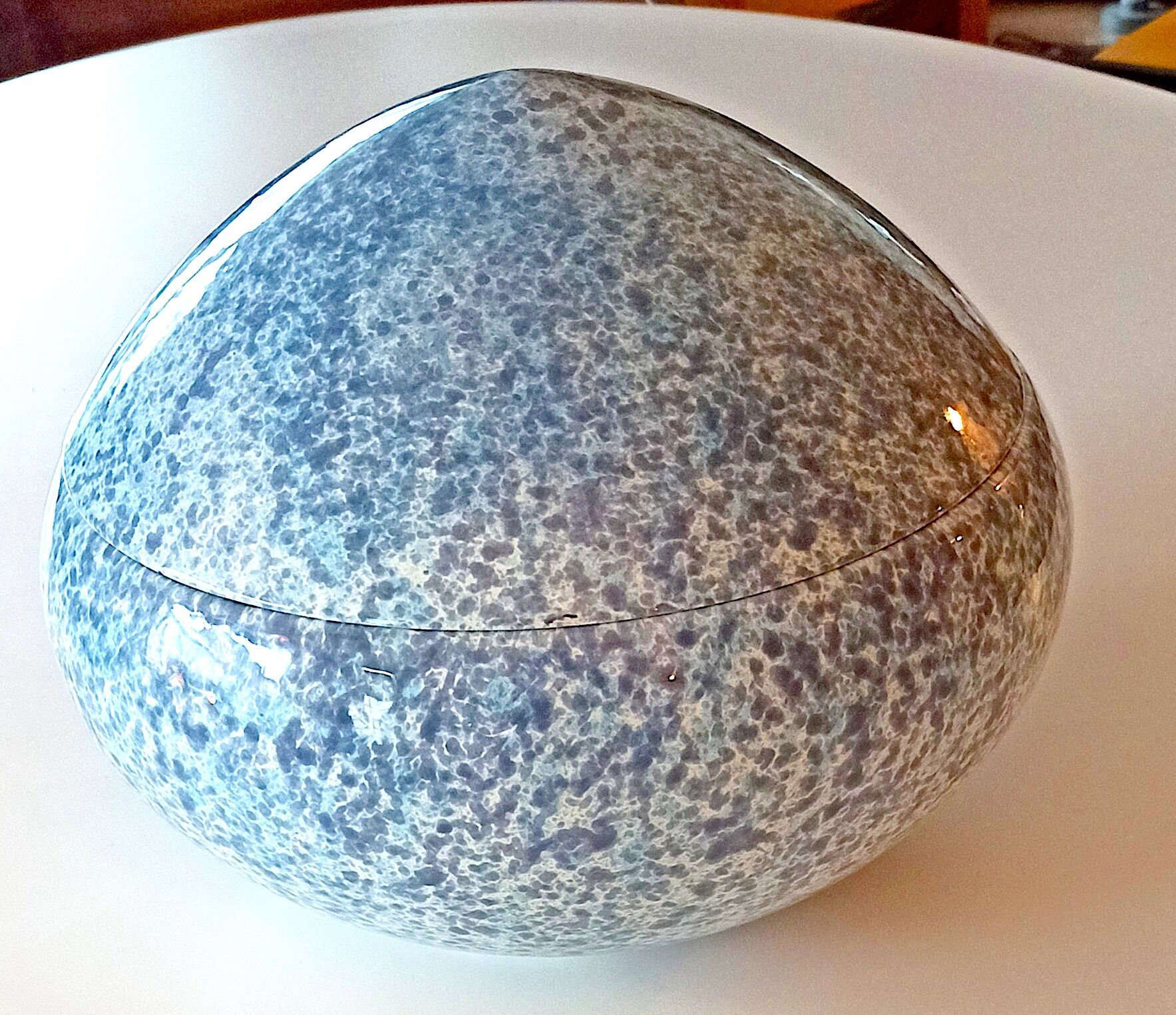 Large blue glazed ceramic biscuit jar Diameter 32.5 cm