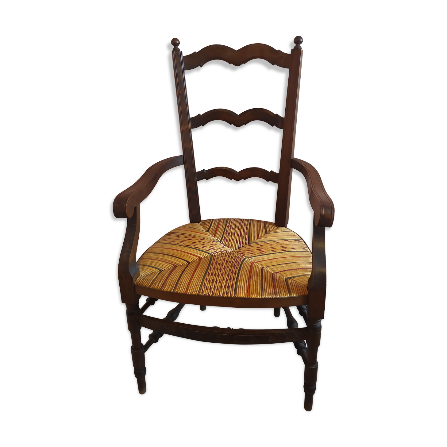 Wooden armchair with straw seat
