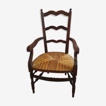 Wooden armchair with straw seat