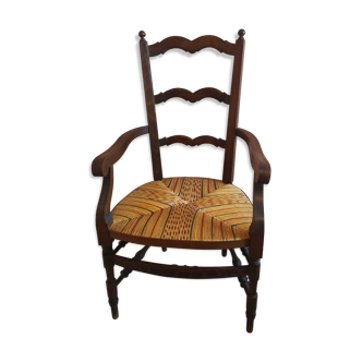 Wooden armchair with straw seat
