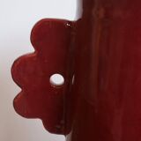 Handmade ceramic abstract vase with asymmetrical handles burgundy flower