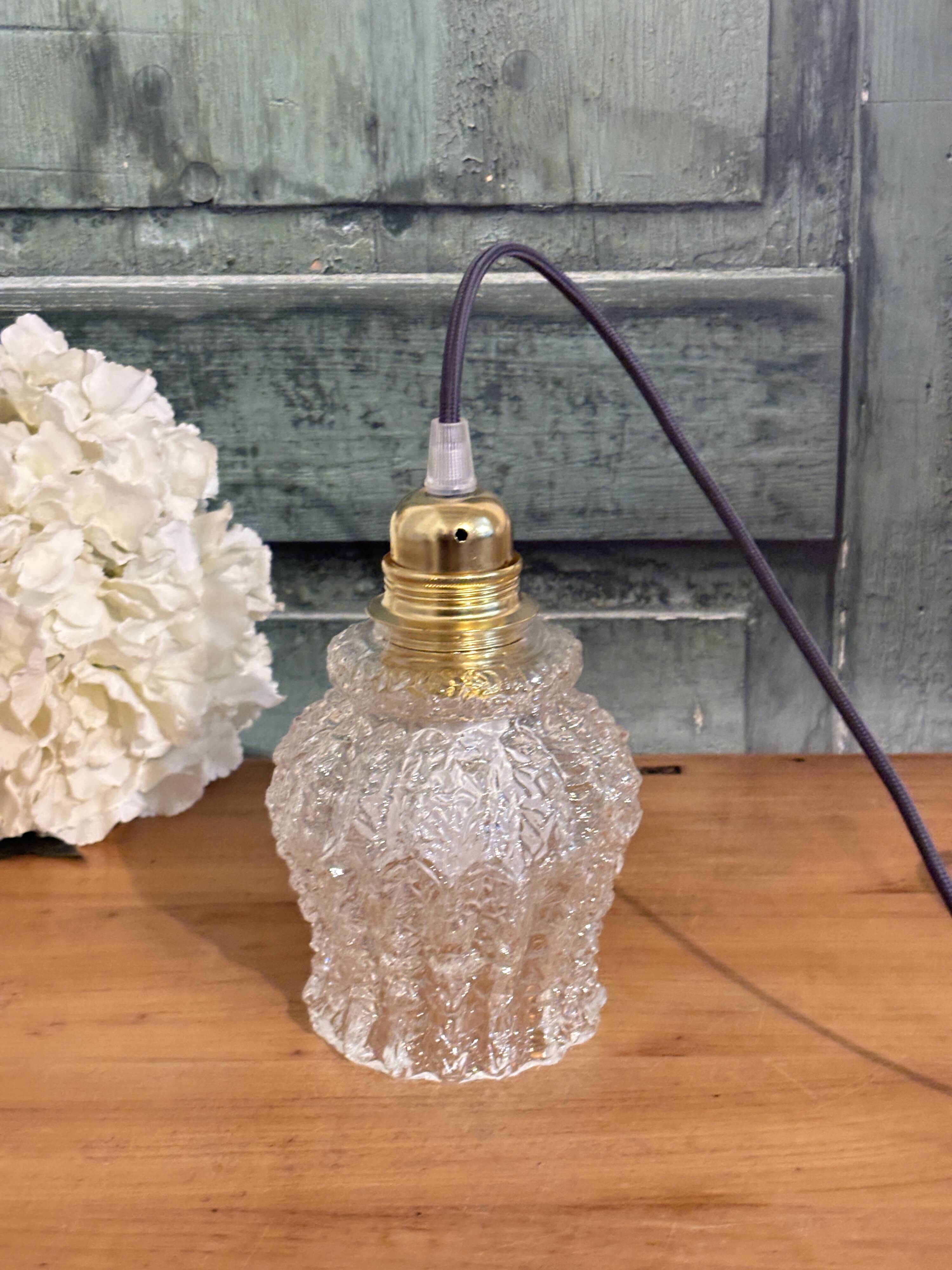 Lampe à poser art déco en globe ancien, lampe vintage artisanale