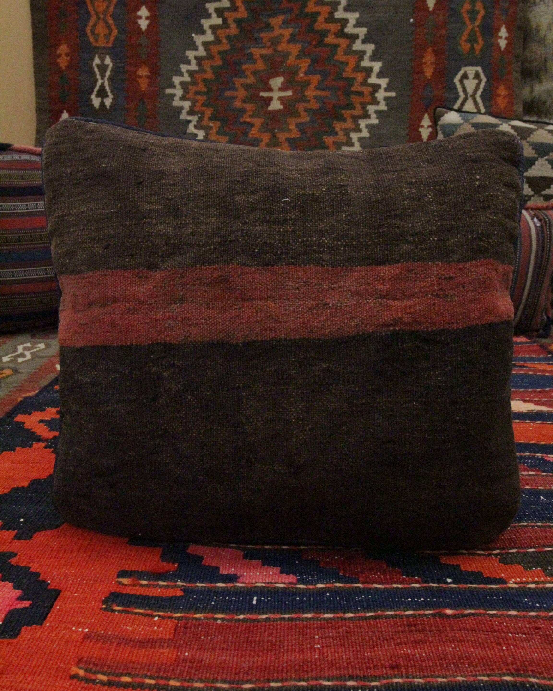 Handwoven Kilim Orange Brown Wool Cushion Cover 40x40cm