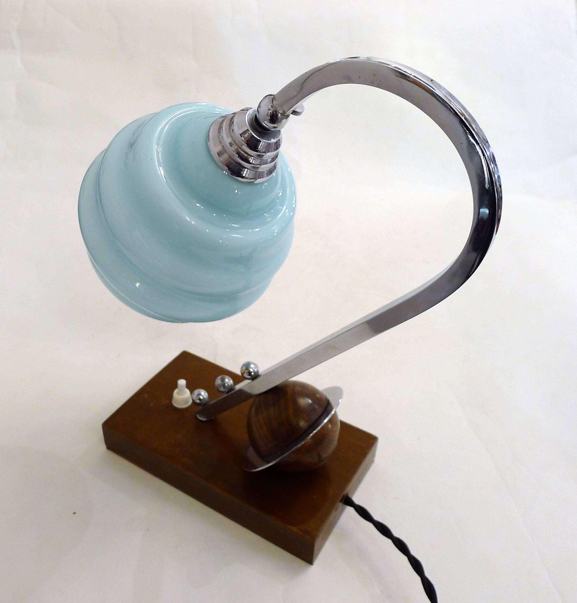 Lampe Art Déco, saturne & opaline bleue 1930'