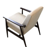 Mid-century beige linen armchair with a stool by Henryk lis, 1960s, set of 2