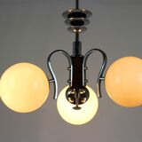 Bauhaus chrome & wood chandelier, 1940