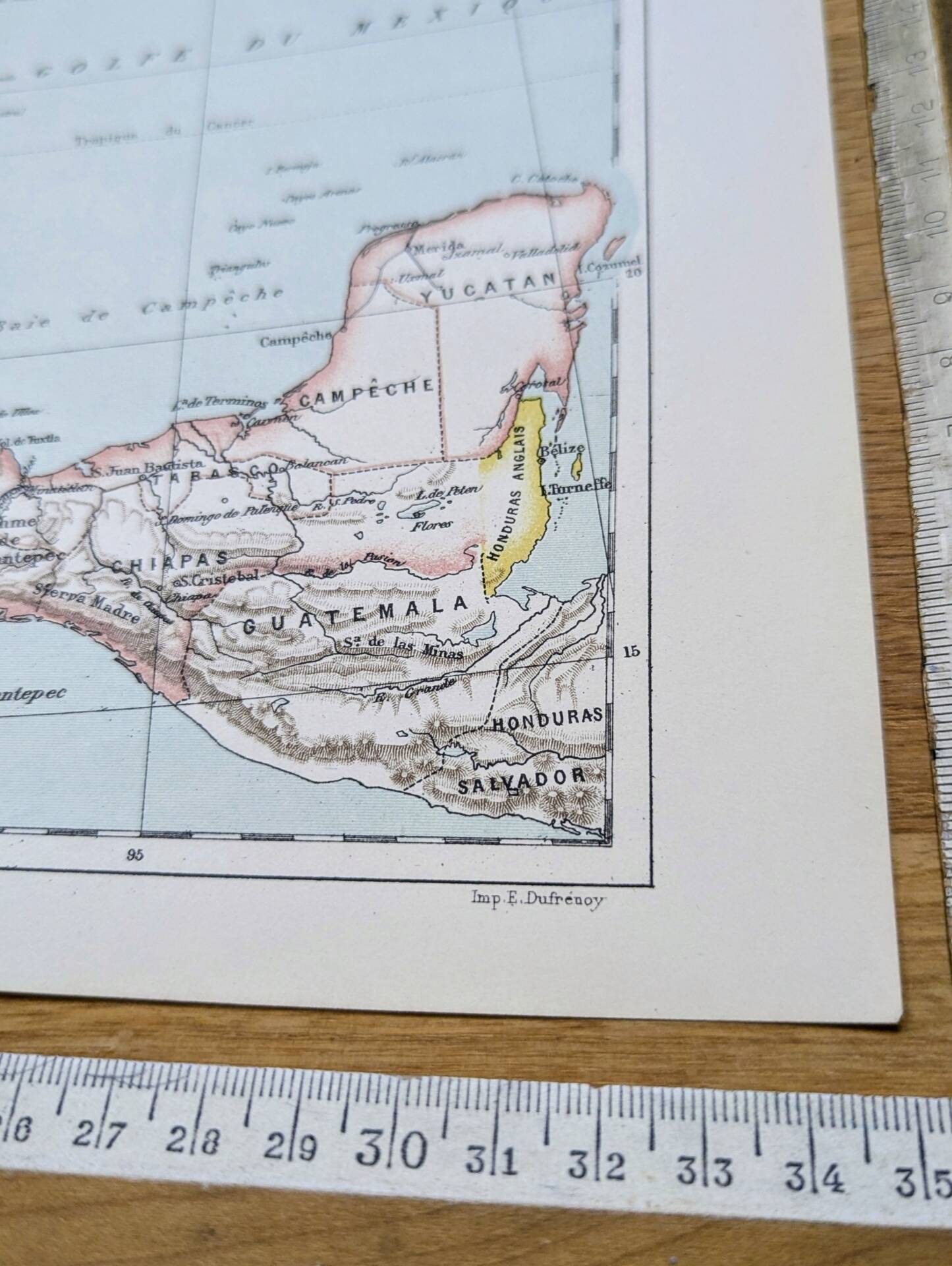 Mexique, carte d'époque, 1887, Authentique.