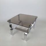 Chrome metal and smoked glass coffee table 70