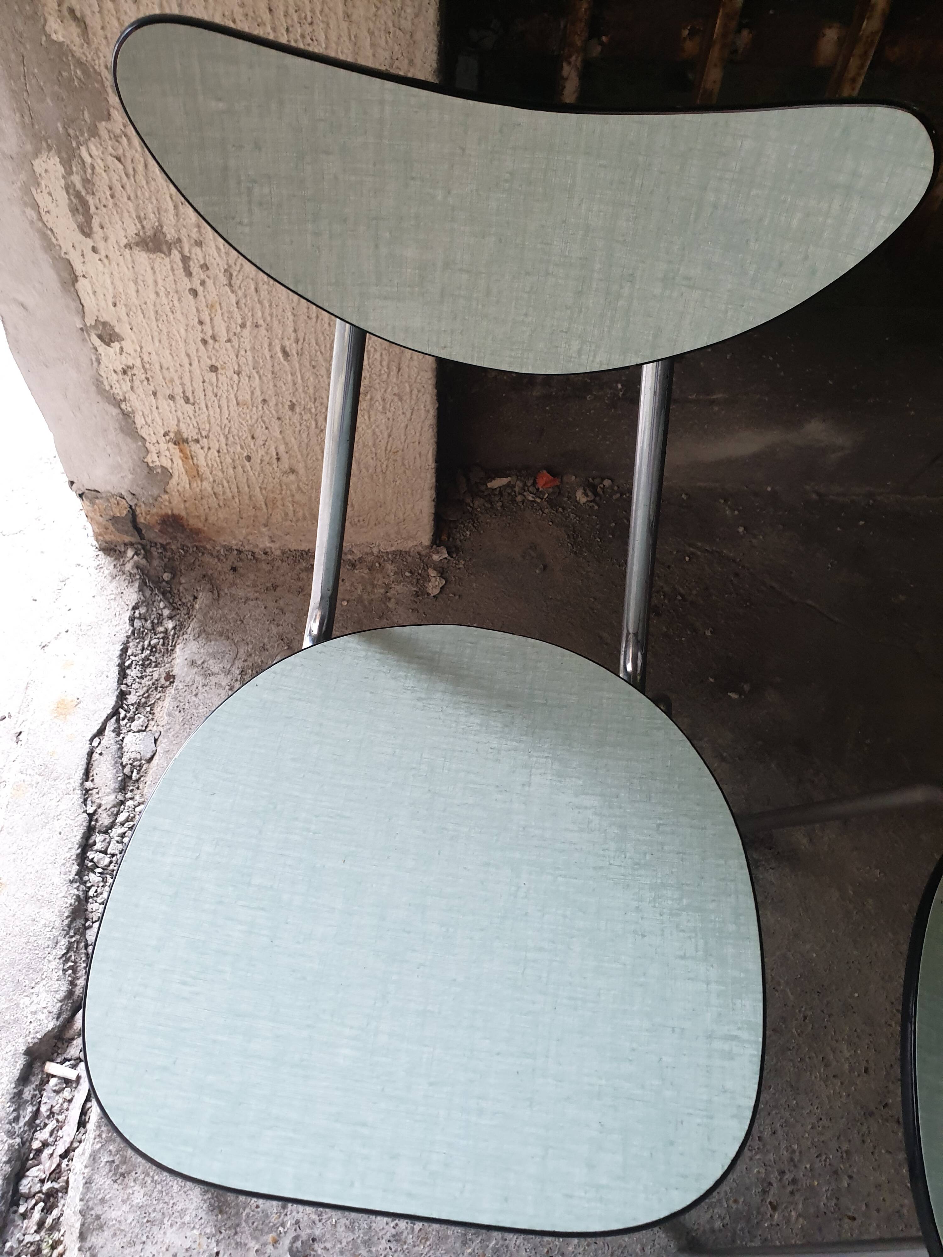 2 seventies water green formica chairs
