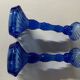 Pair of vintage cobalt blue twisted glass candlesticks h 24.5 cm