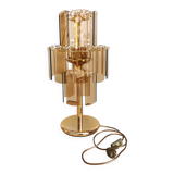 Lampe de bureau vintage en verre fumé : EGLO Leuchten, table dorée autrichienne des années 1980