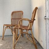 Chair and armchair in vintage rattan 1950