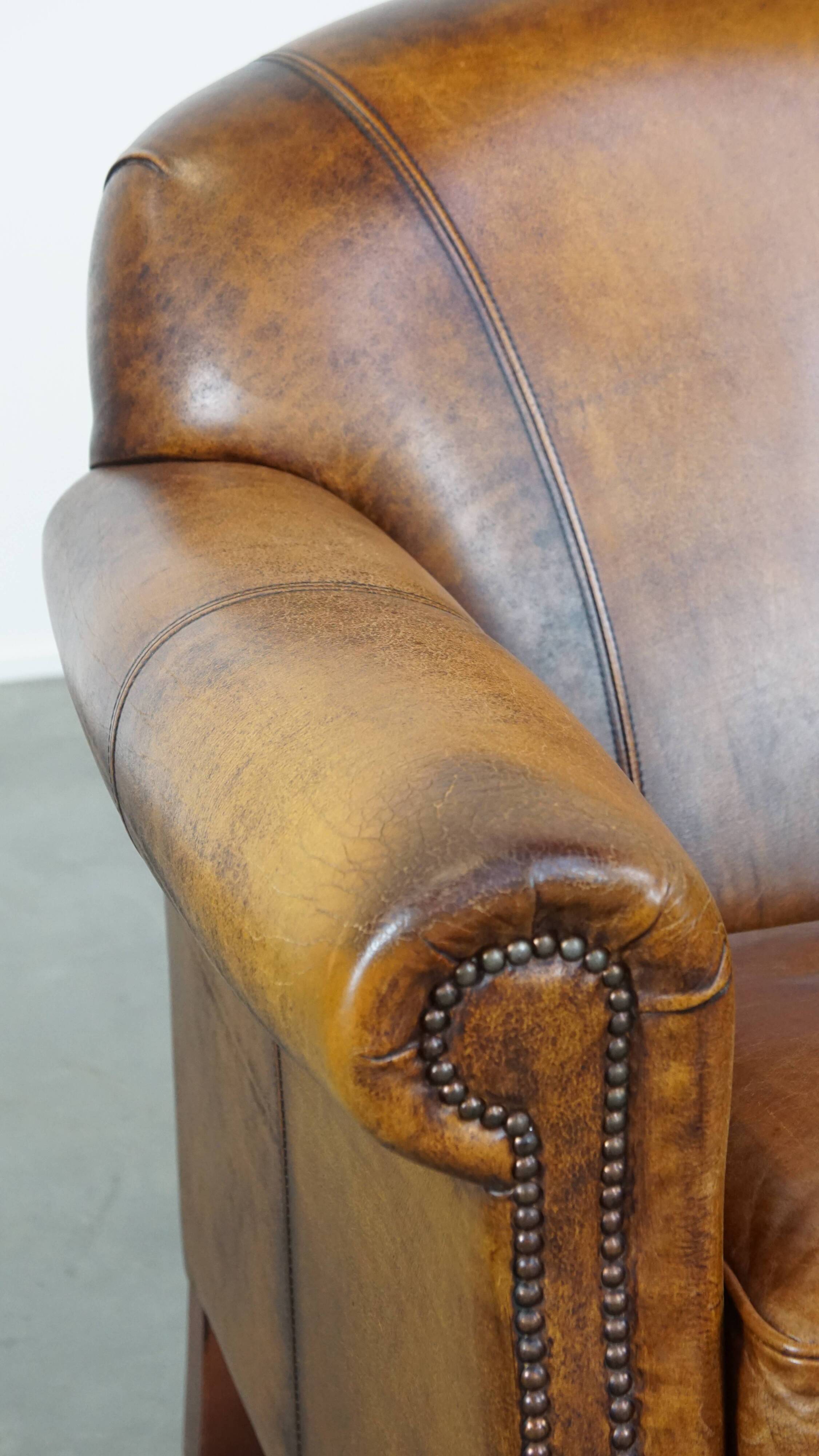 Cowhide Leather Armchair with Deep Warm Colors