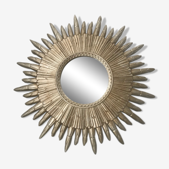 Vintage silver wood sun mirror