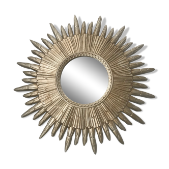 Vintage silver wood sun mirror