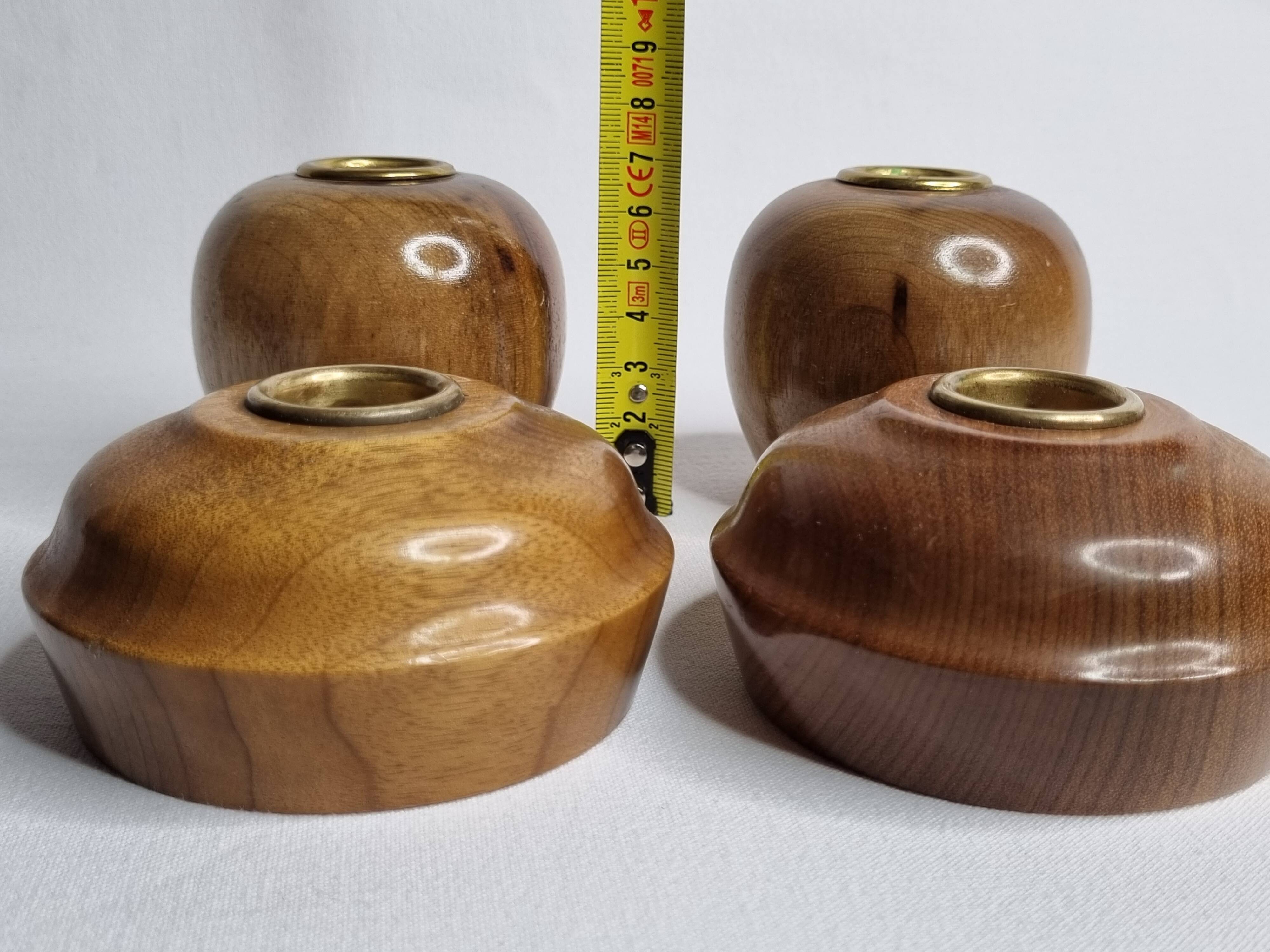 Set of 4 Myrtle Wood Candle Holders with Brass Inserts, Made in Port Orford, Oregon