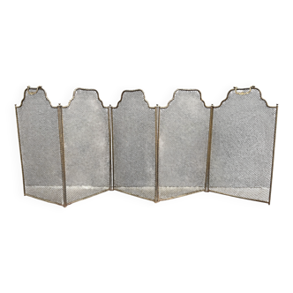 Antique 19th century fireplace screen, 5-panel spark arrester