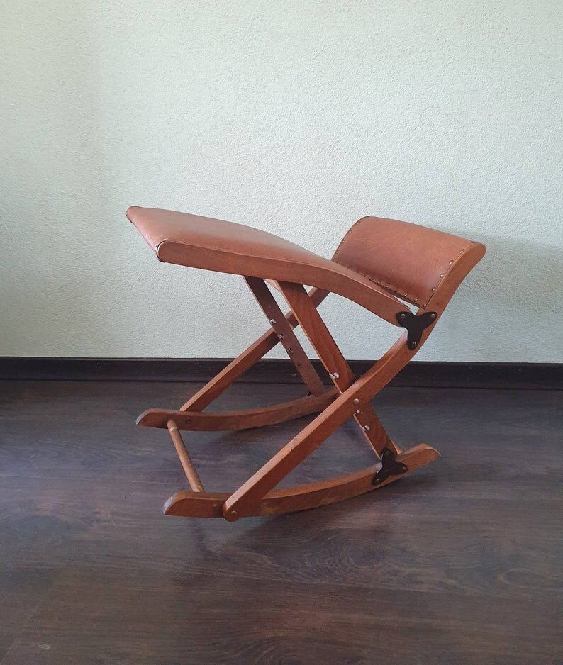 70s wooden folding footrest