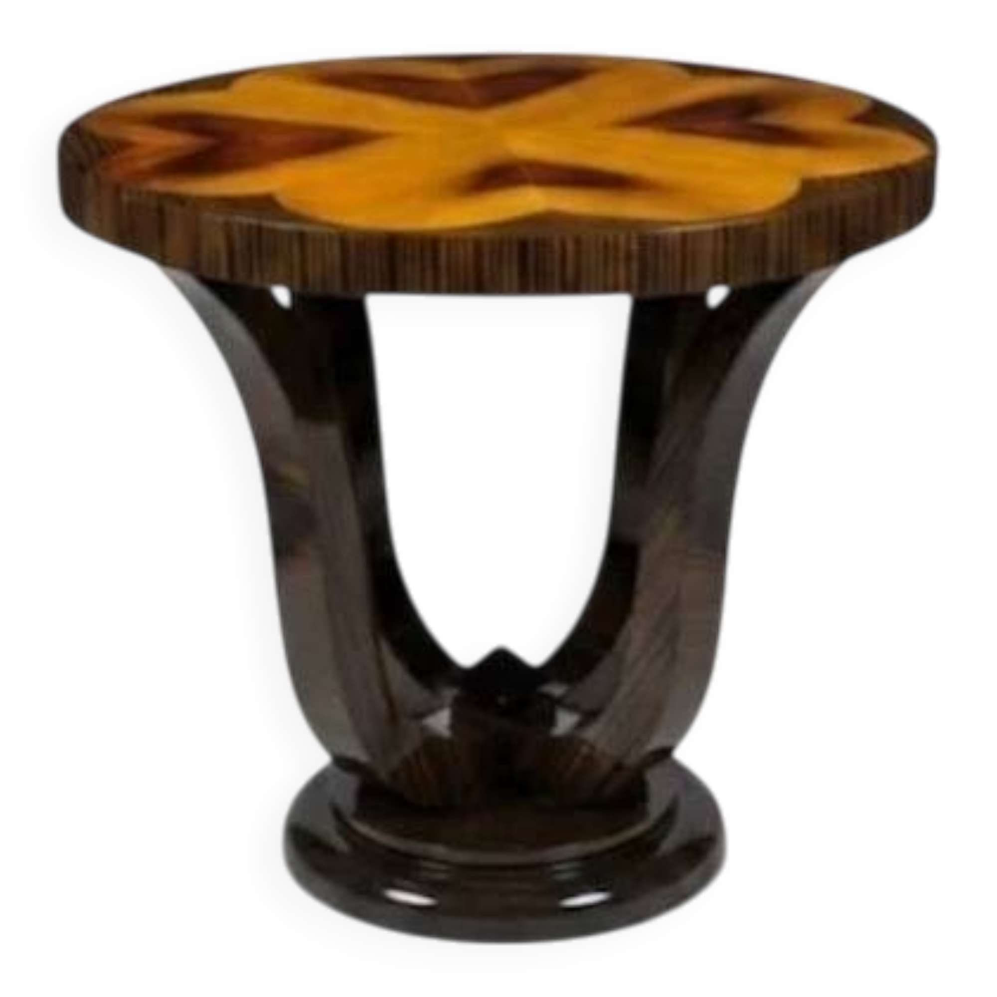 Une table d'appoint ronde Art Déco en hêtre, palissandre & loupe d'orme