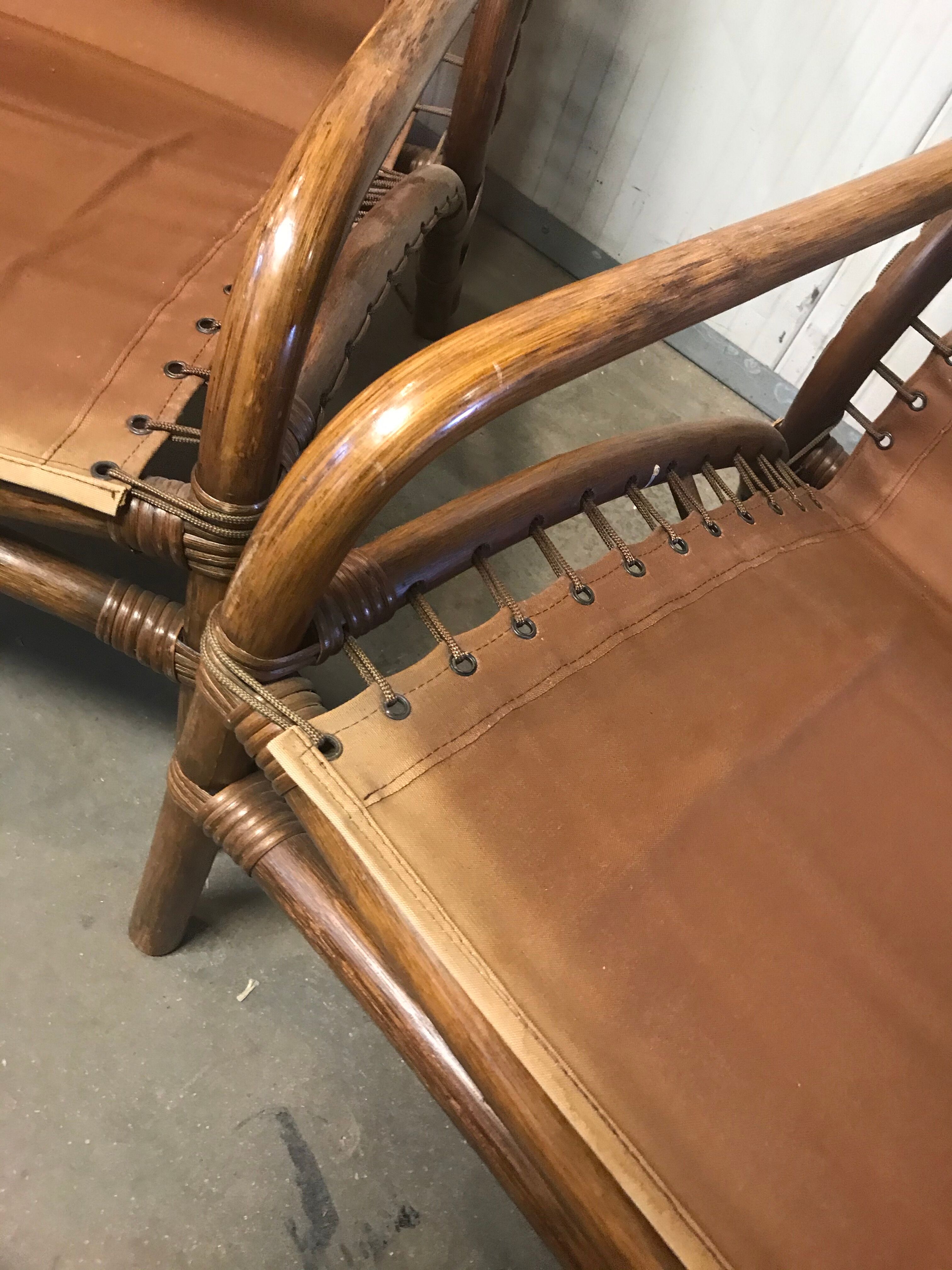 Set of 2 retro rattan armchairs