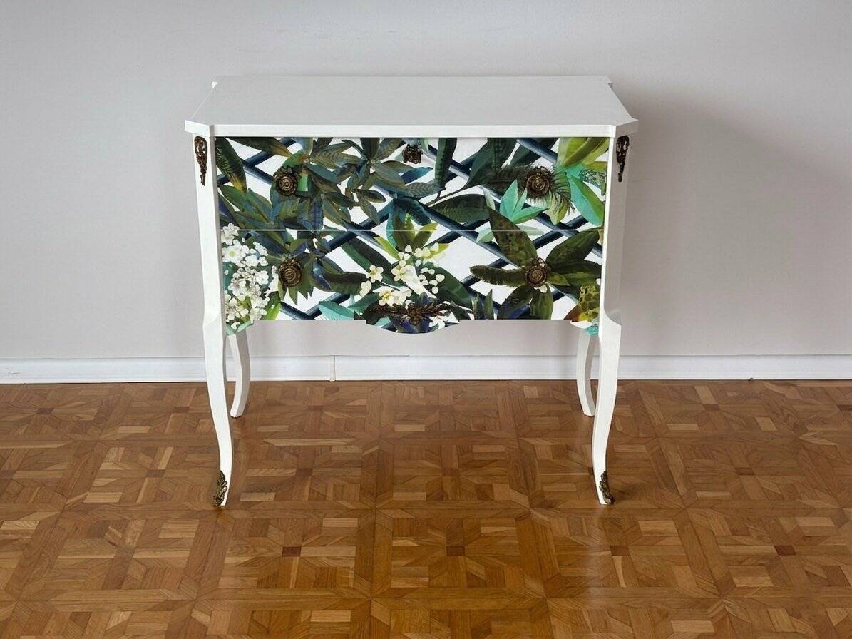 Gustavian commode with wallpaper from Christian Lacroix, 1950s