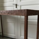 Perforated sheet metal and wood console