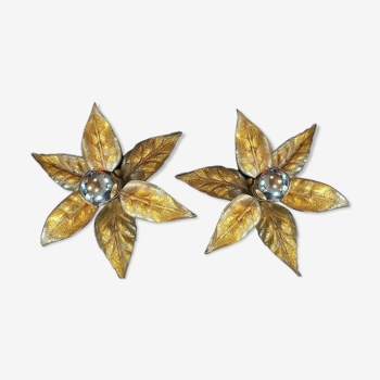 Pair of Willy Daro brass floral wall sconces for Massive Floral
