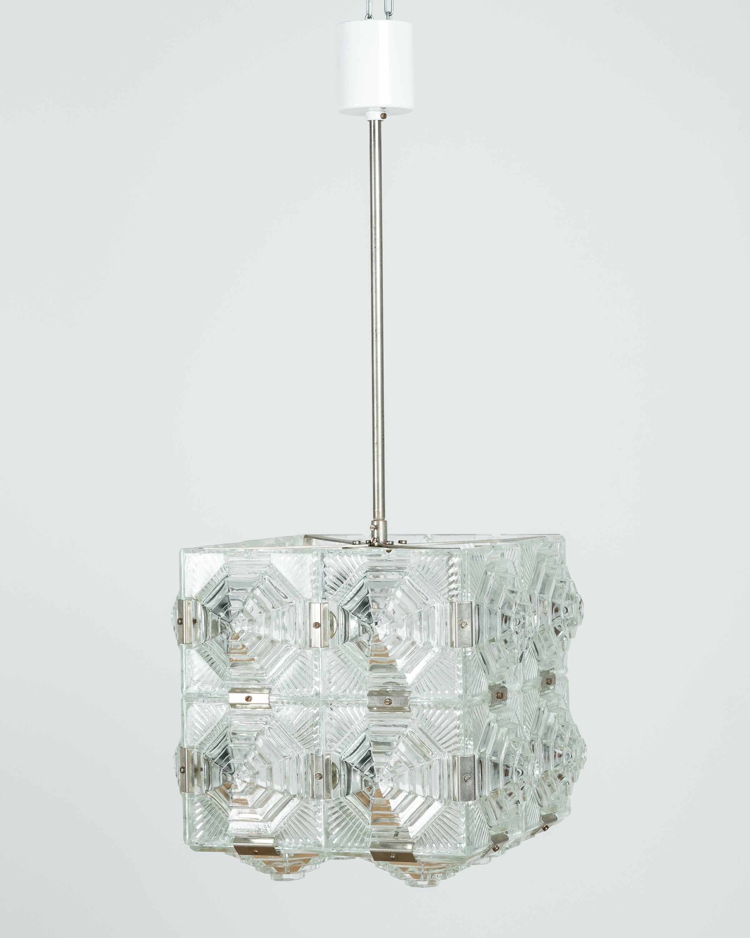 Cut glass cube pendant lamp from Kamenický Šenov, 1950's