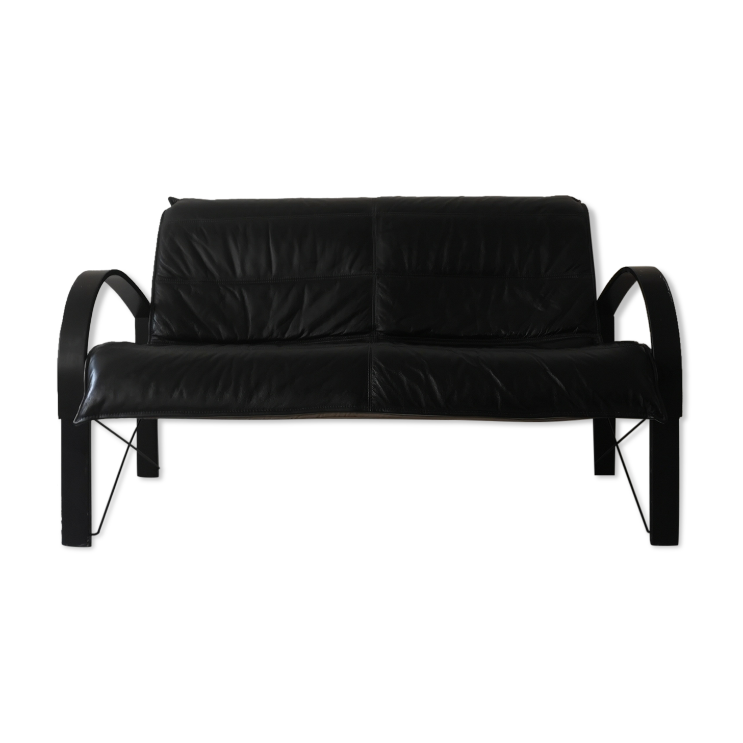 Black leather sofa by tord björklund for ikea, 1980