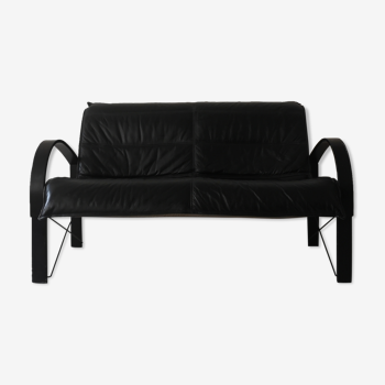 Black leather sofa by tord björklund for ikea, 1980