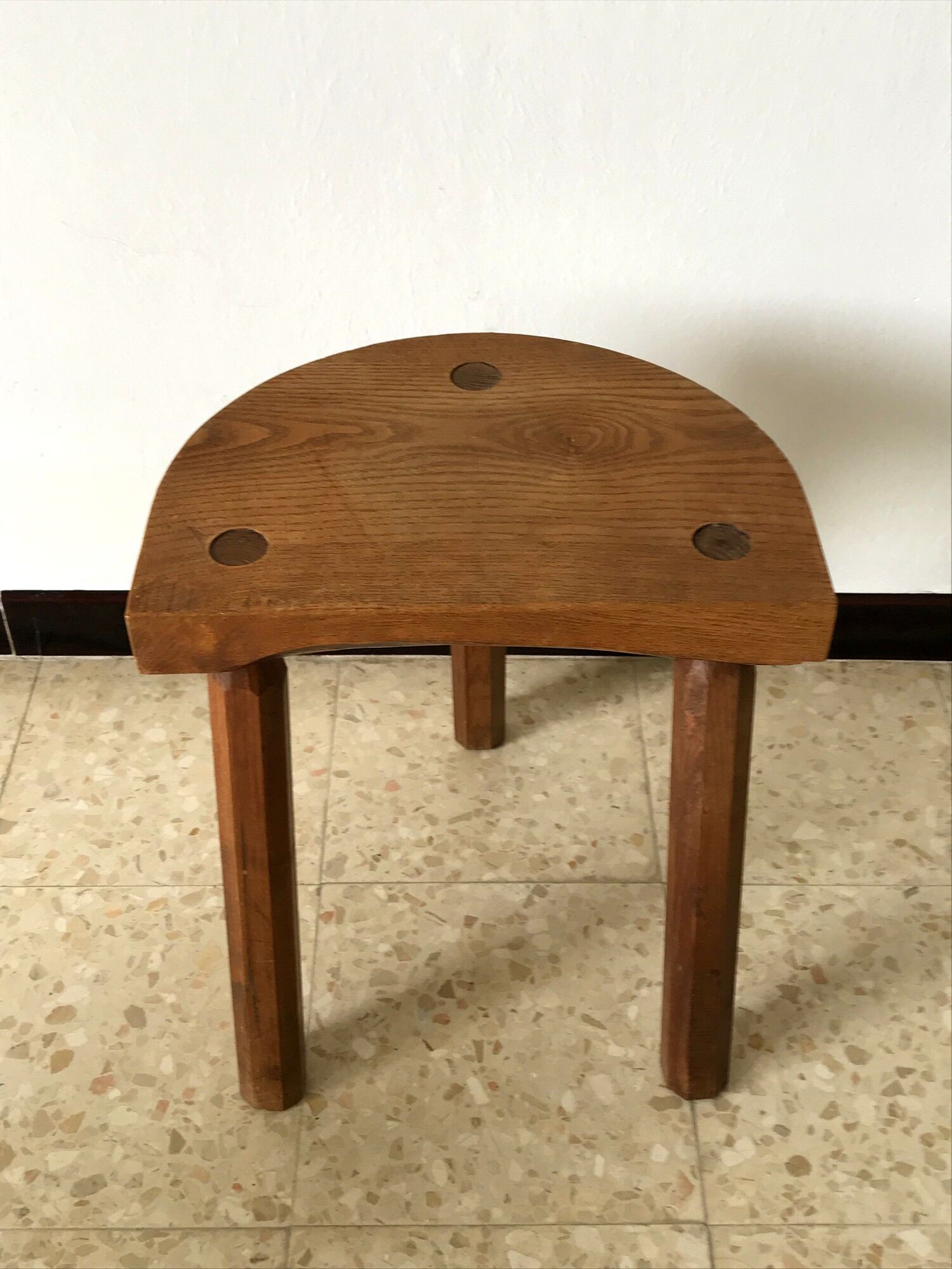 2 tripod oak stools 60s