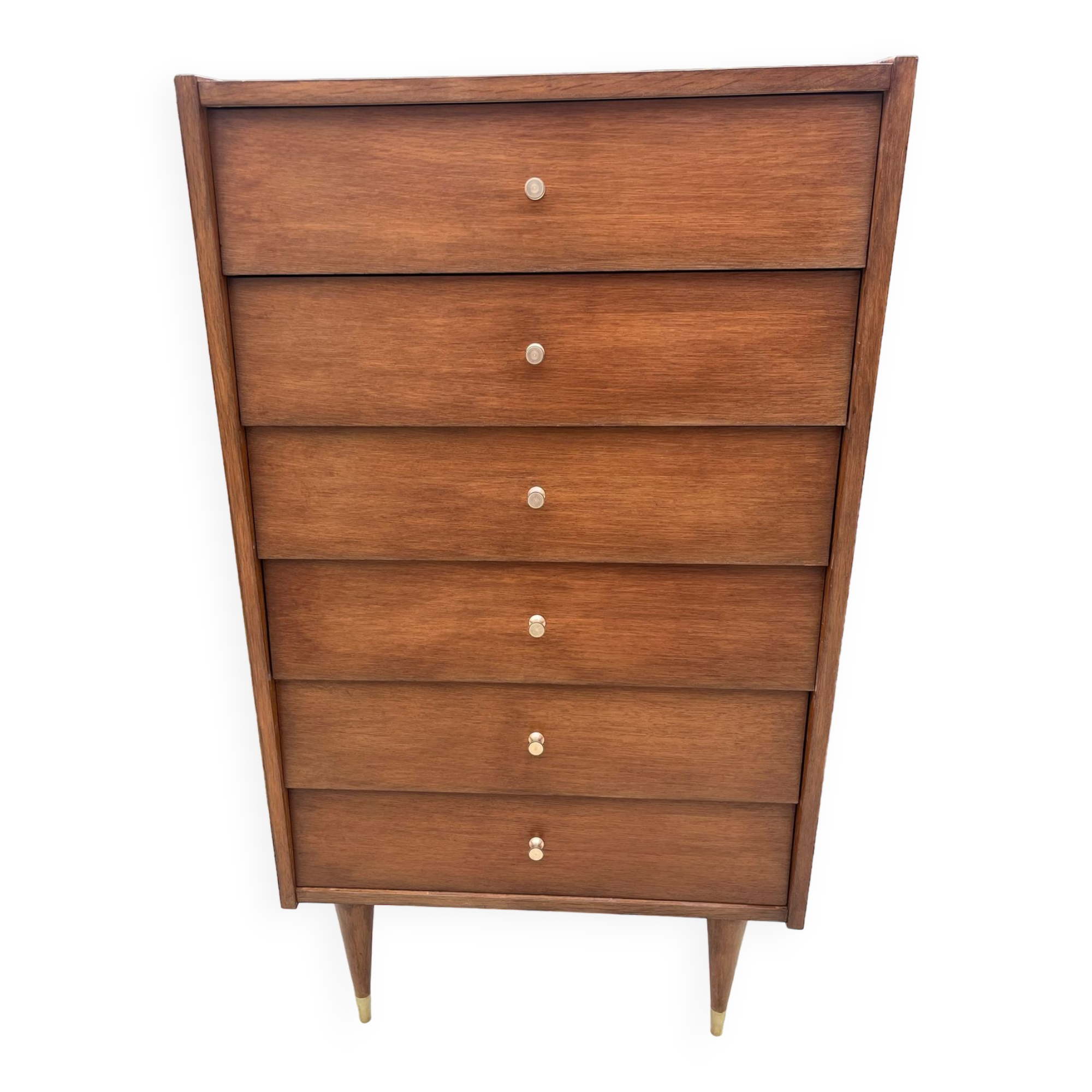 Chiffonnier à 6 tiroirs en bois et laiton