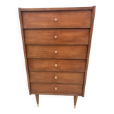 Chest of drawers with 6 drawers in wood and brass