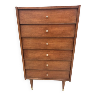 Chest of drawers with 6 drawers in wood and brass