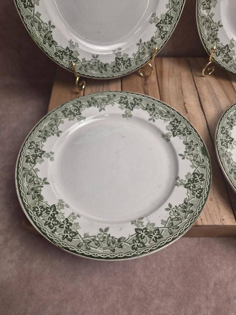 Beautiful set of 4 antique ironstone plates from Saint-Amand and Hamages, Estival model.